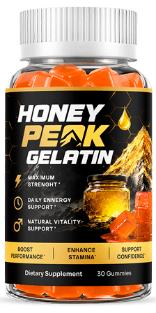 Honey Peak Gelatin jar containing 30 honey gummies