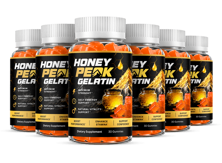 Six jars of Honey Peak Gelatin
